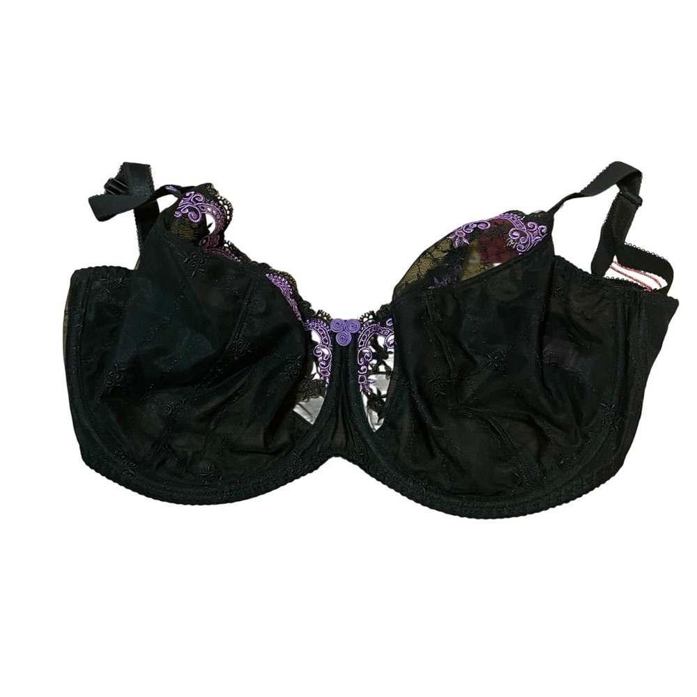 Curvy Kate 34JJ Romance Bra CK1501 Black Purple Embroidered Balcony Bra NWT
